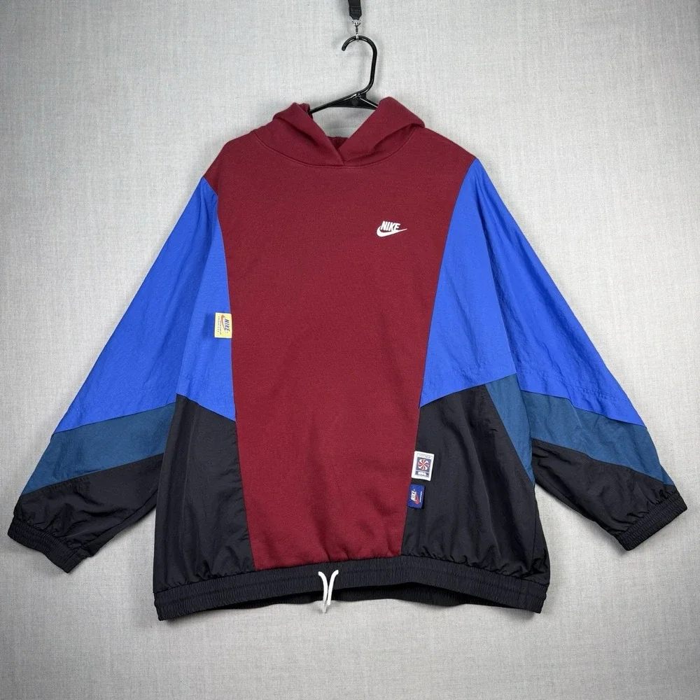 Nike Hoodie Women's Size XL Red Blue Icon Clash Pullover Sweatshirt Windbreaker